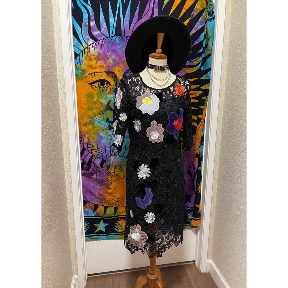 🌈 Wonderful velvet flower art lace dress - Picture 11 of 12